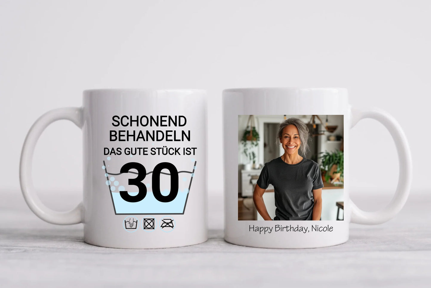 Geburtstageschenk personalisierte Fototasse - Schonend behandeln - das gut Stück ist 35, 40, 50, 60, 70 mit Namen und Foto personalisiert. Geschenkidee Geburtstag Mama. Papa, Oma und Opa.