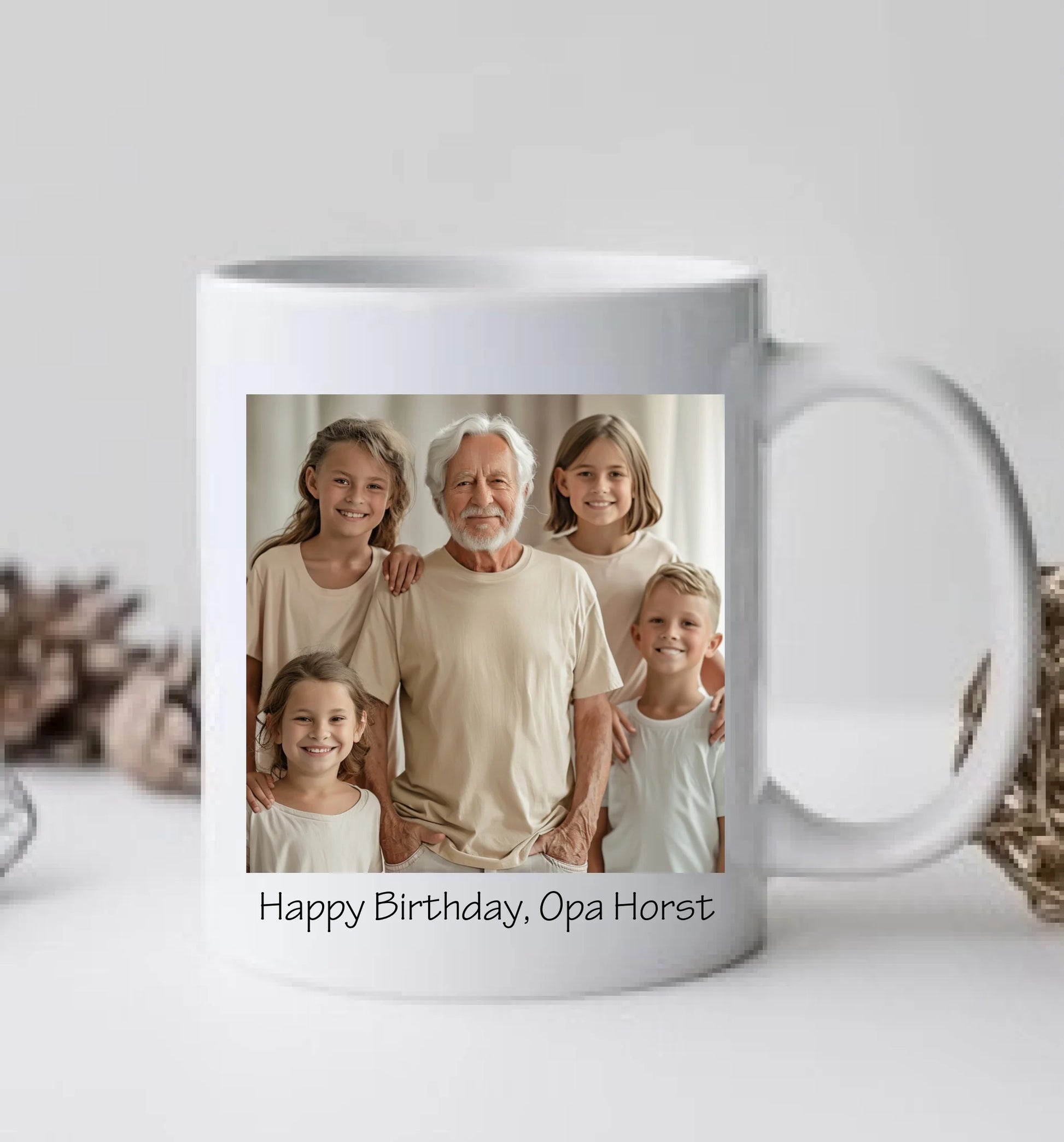 Geburtstageschenk personalisierte Fototasse - Schonend behandeln - das gut Stück ist 52, 60, 70 mit Namen und Foto personalisiert. Geschenkidee Geburtstag  Mama. Papa, Oma und Opa.