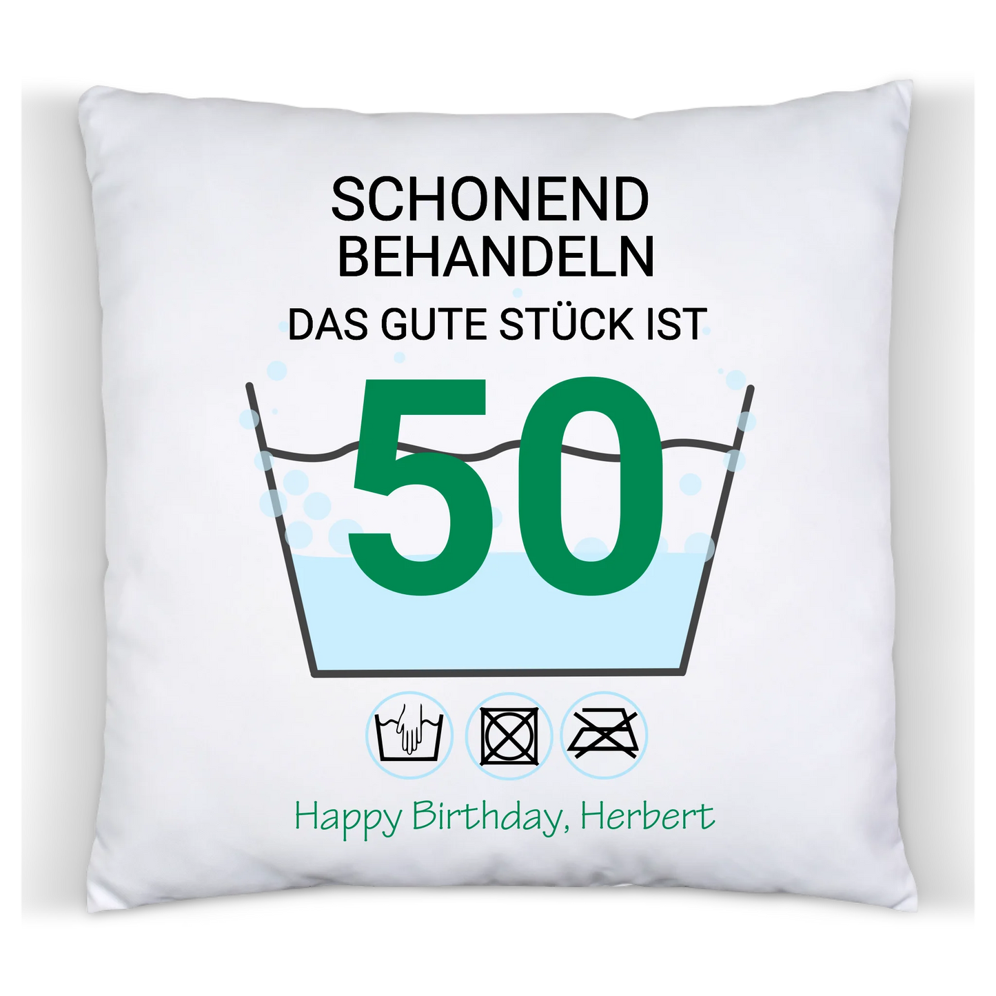 Geburtstageschenk personalisiertes Kissen für alle Jahrgänge, gerade und krumme Zahlen  - Schonend behandeln - das gut Stück ist 35, 40, 50, 60, 70 mit Namen und Foto personalisiert. Geschenkidee Geburtstag  Mama. Papa, Oma und Opa.