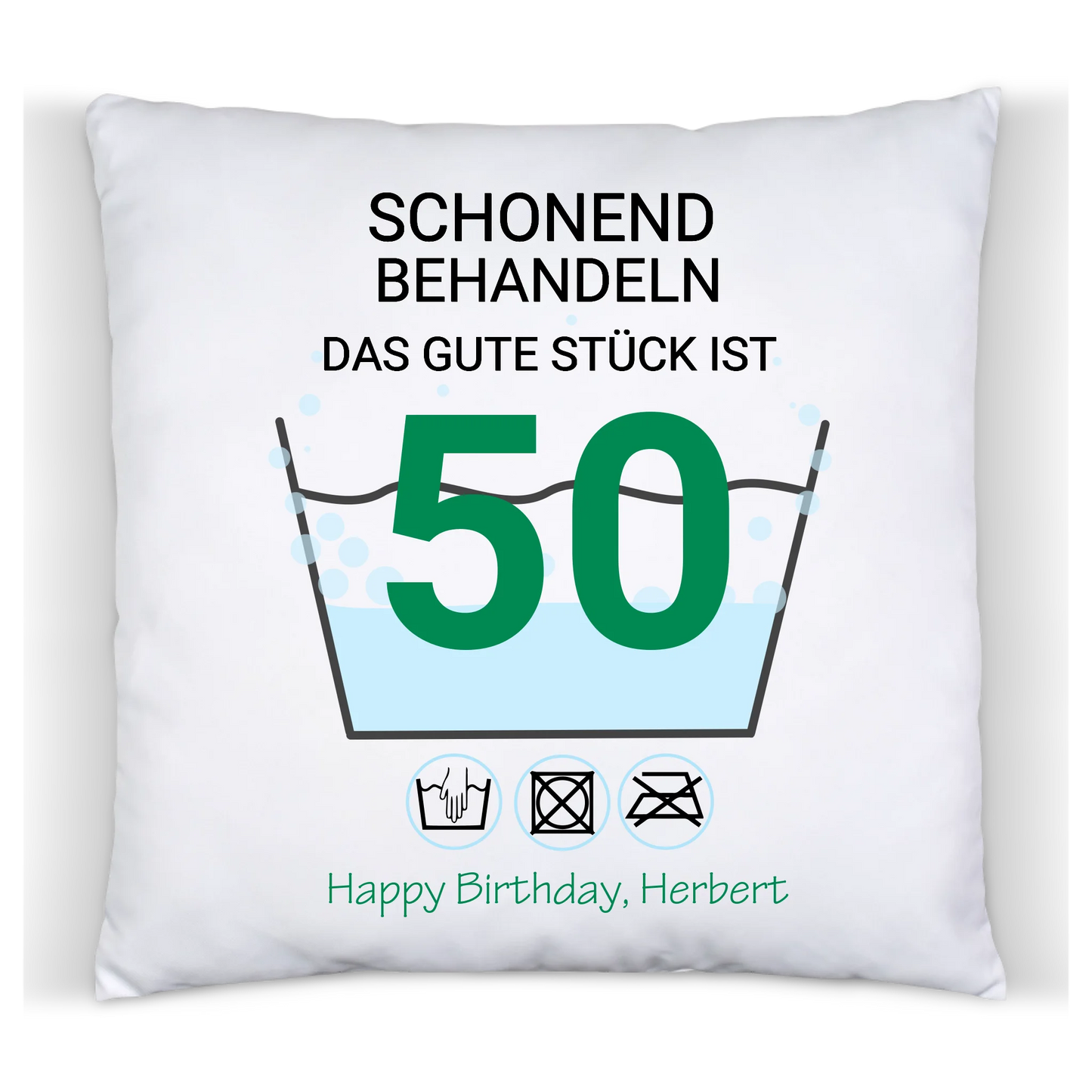 Geburtstageschenk personalisiertes Kissen für alle Jahrgänge, gerade und krumme Zahlen  - Schonend behandeln - das gut Stück ist 35, 40, 50, 60, 70 mit Namen und Foto personalisiert. Geschenkidee Geburtstag  Mama. Papa, Oma und Opa.