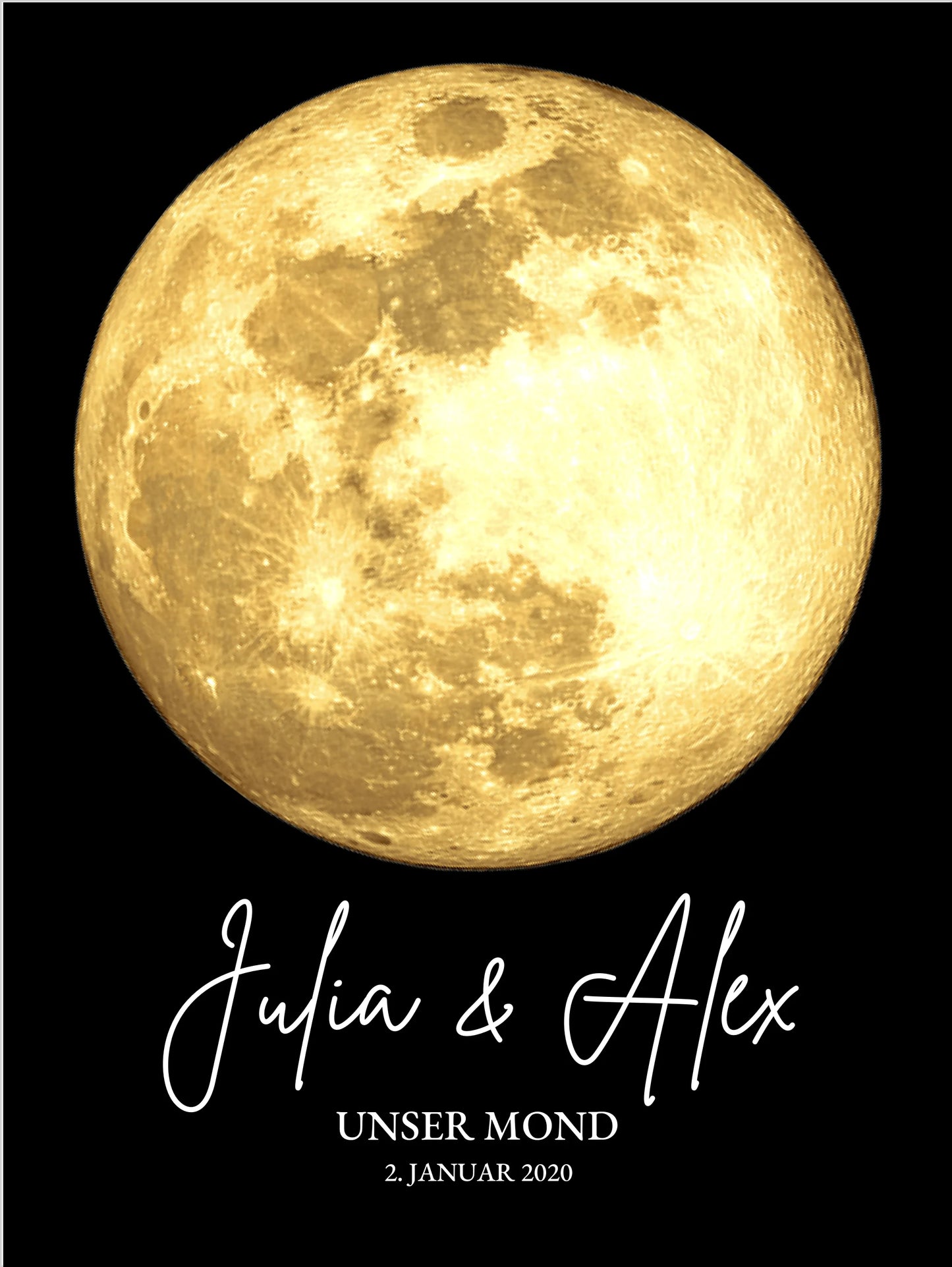 Personalisiertes Geschenk Mondphasen-Poster zur Hochzeit, Jahrestag, Valentinstag