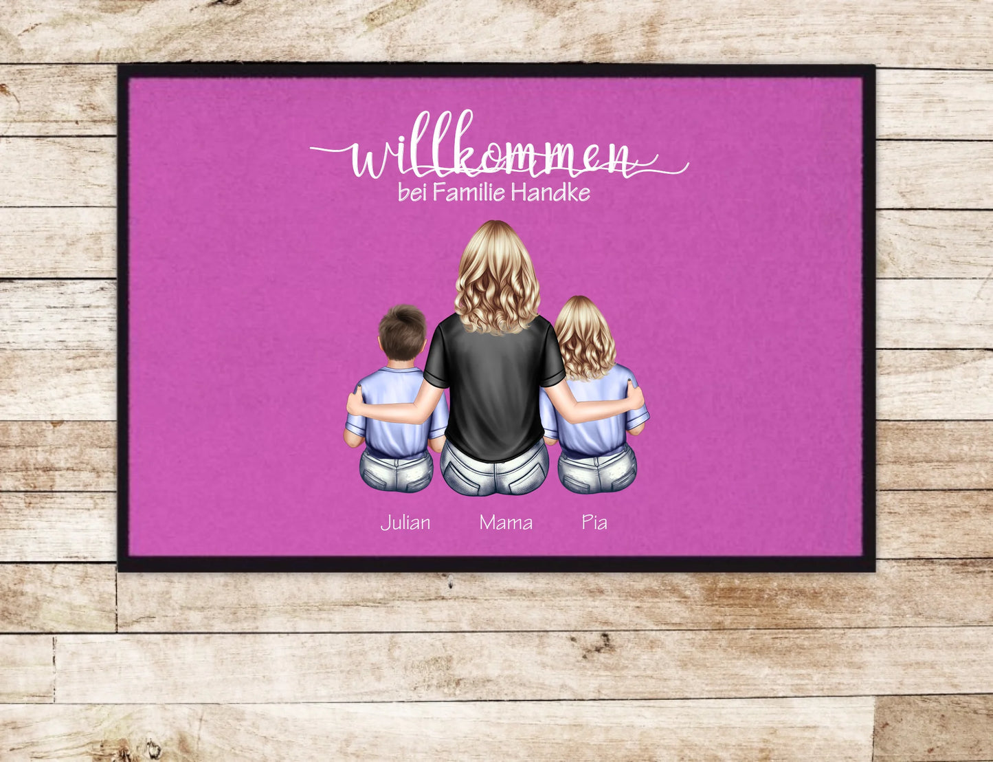 Personalisierte Deko Fußmatte Geschenk Mutter mit 2 Kindern Jungen oder Mädchen | Einzugsgeschenk