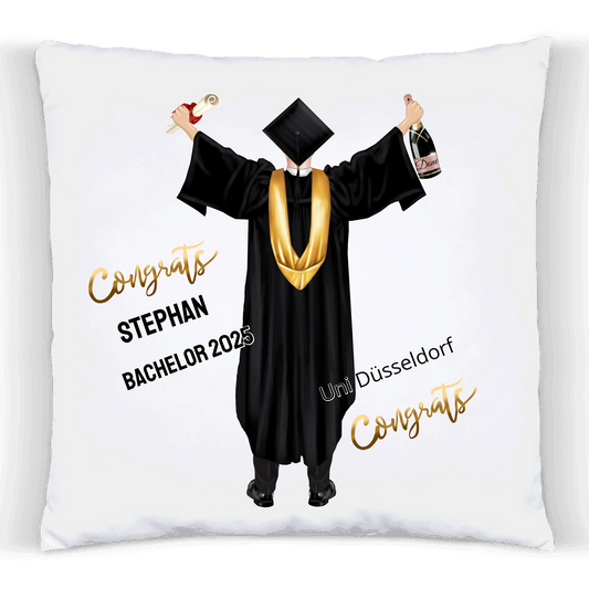 Personalisiertes Kissen Geschenk Studienabschluss, Schulabschluss  zum Doktor, Master, Bachelor & Abitur.