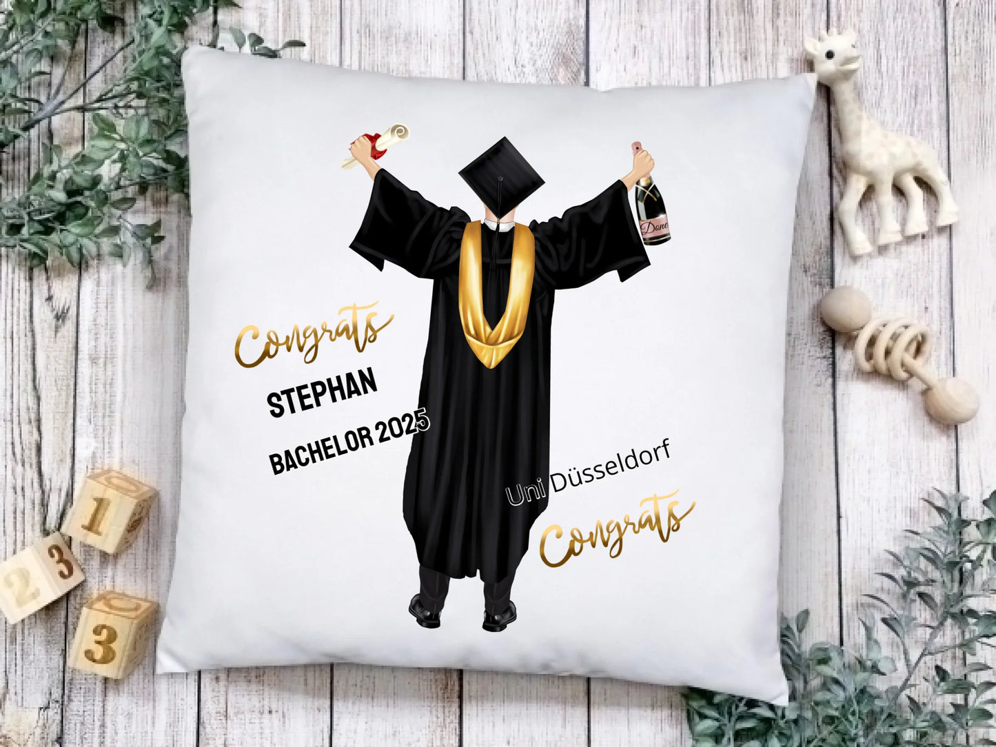 Personalisiertes Kissen Geschenk Studienabschluss, Schulabschluss zum Doktor, Master, Bachelor & Abitur.