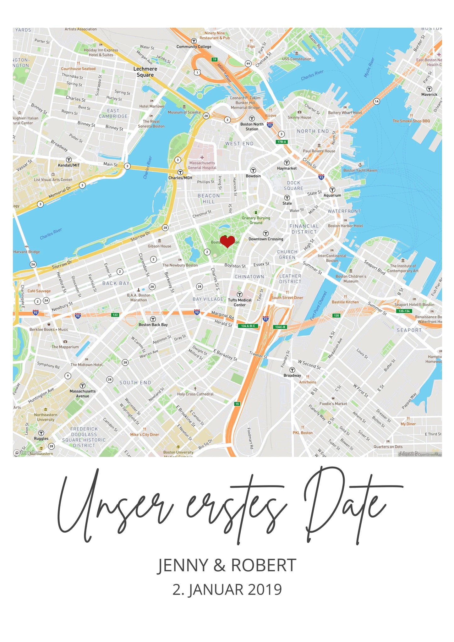 "Unser erstes Date" Jahrestag, Valentinstag Geschenk Hochzeitsgeschenk "Wo alles begann" | Personalisiertes Poster | Koordinaten Bild