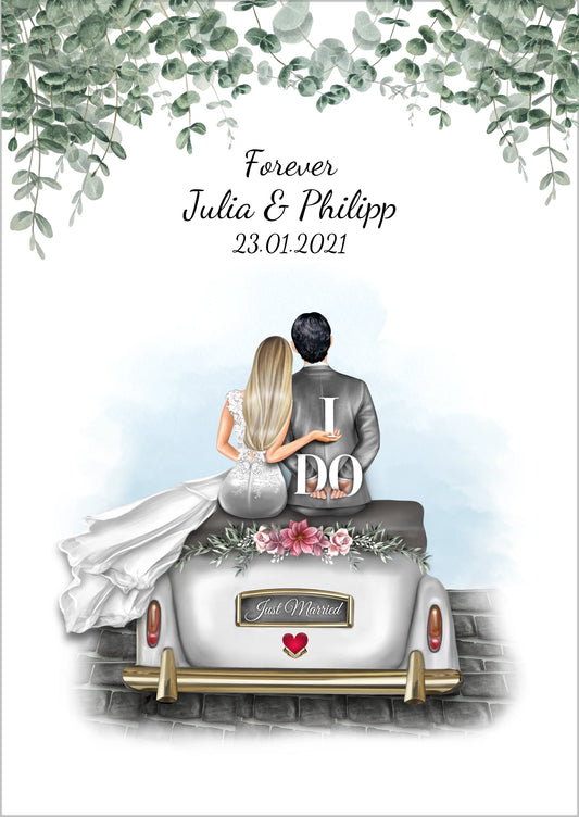 Personalisiertes Wedding Car Poster - Hochzeitsbild mit Namen & Datum Poster Poster