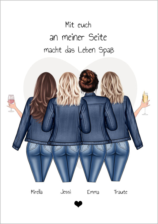 4 beste Freundinnen Poster Geschenk personalisiert Bild für Geburtstag & Weihnachten