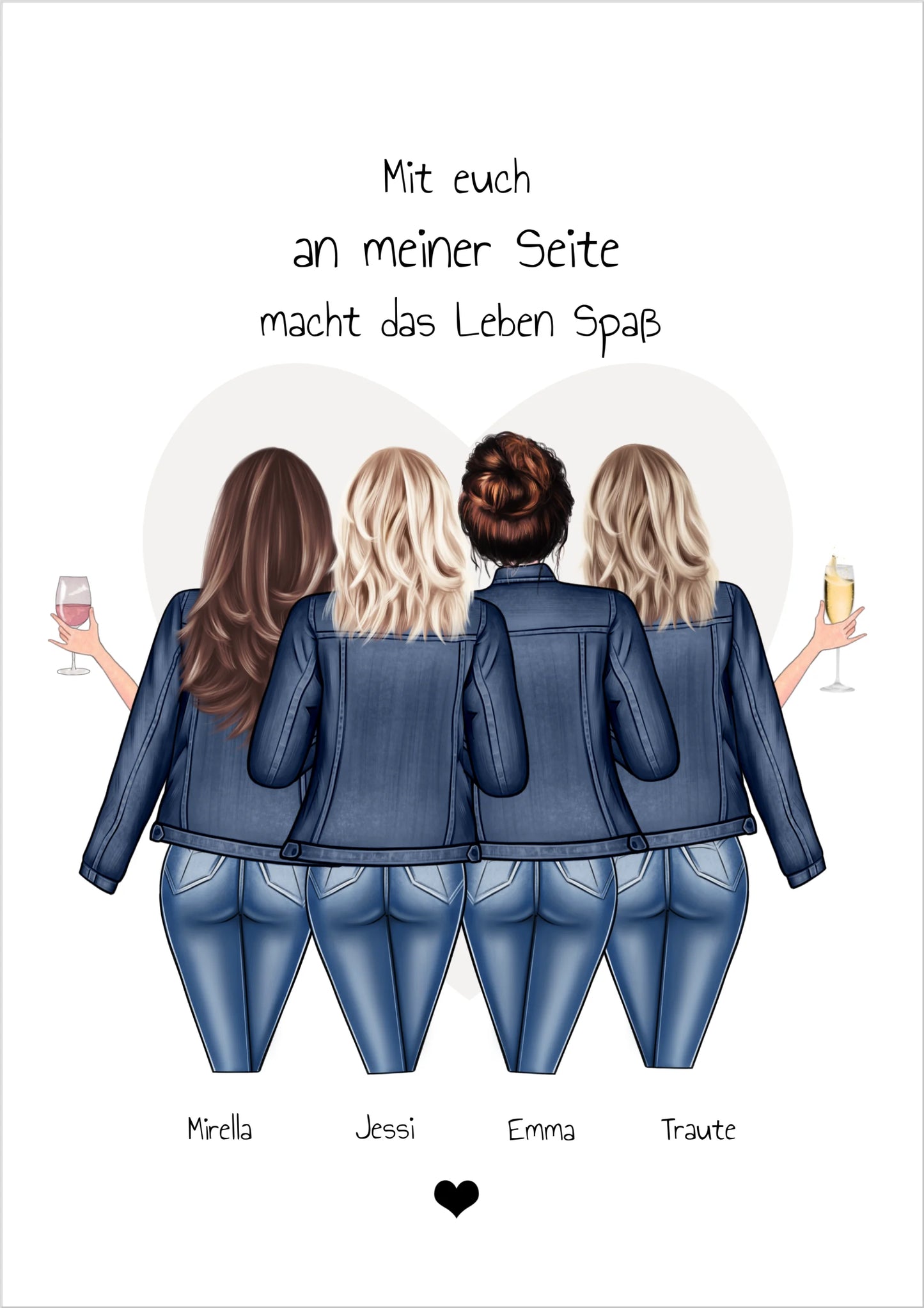 4 beste Freundinnen Poster - Personalisiertes beste Freundin Bild Geschenk - Geburtstagsgeschenk & Weihnachtsgeschenk