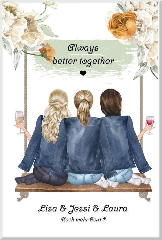 3 beste Freundinnen Poster personalisiert - Bild Geschenk Geburtstag Leinwanddruck Leinwandbild