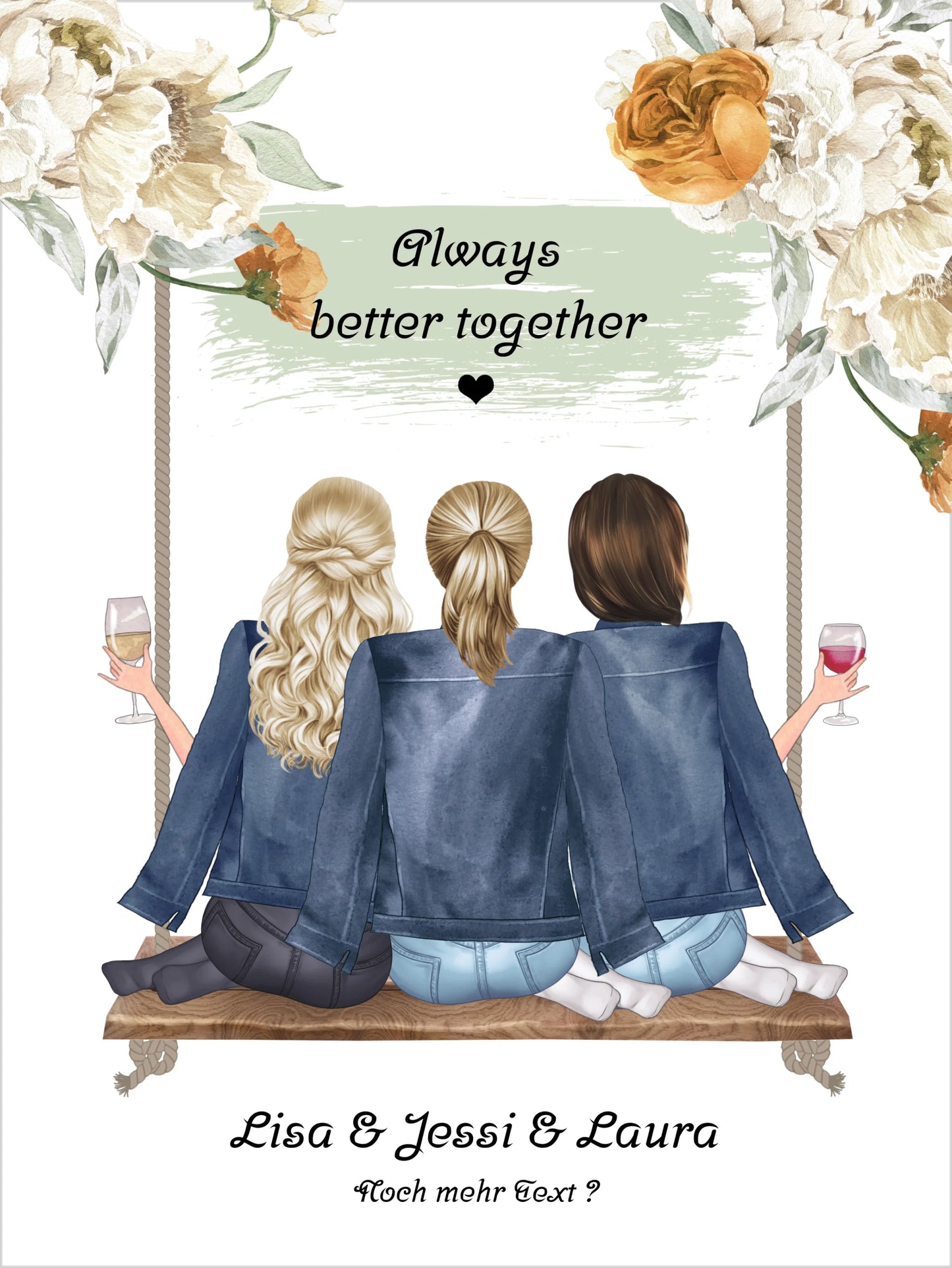 3 beste Freundinnen Poster personalisiert - Bild Geschenk Geburtstag