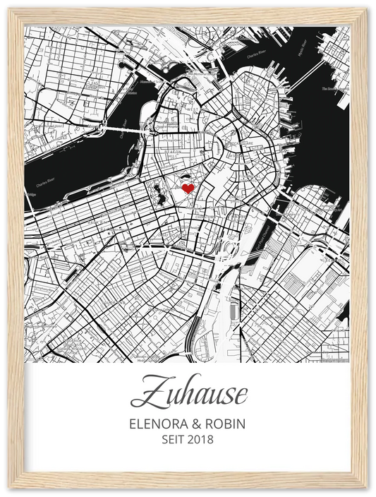 Zuhause - Koordinaten Bild personalisiert | Stadtkarte Poster Hochzeitsgeschenk Einzugsgeschenk Wohnung Haus Verlobung Premium Matte Paper Wooden Framed Poster - Wood - Vertical Gerahmtes Poster