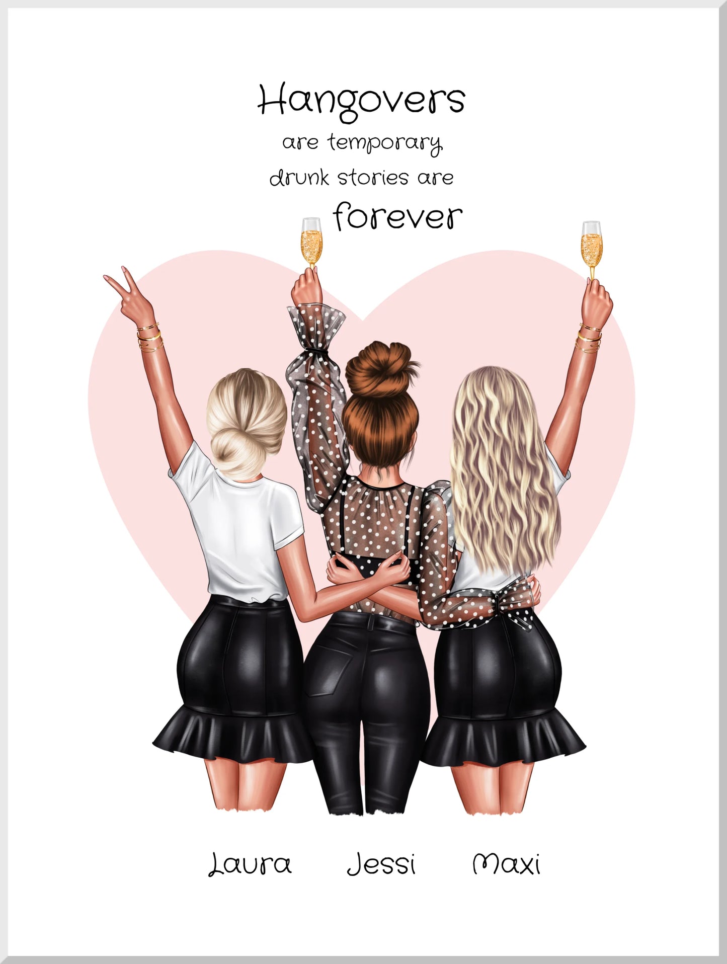 Beste Freundin Poster - 3 Freundinnen Bild - Freundin Geschenk personalisiert - Geburtstagsgeschenk Schwester, Mama, Kollegin