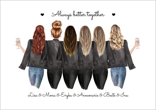 6 beste Freundinnen Bild | Poster Geschenk personalisiert mit Spruch | Geburtstagsgeschenk Freundin, Schwester, Kollegin