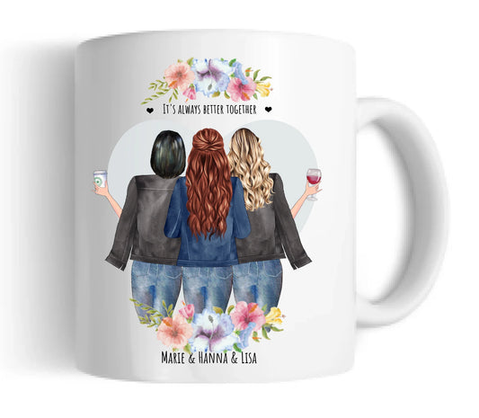 3 Beste Freundinnen Tasse personalisiert - Beste Freundin Geburtstagsgeschenk