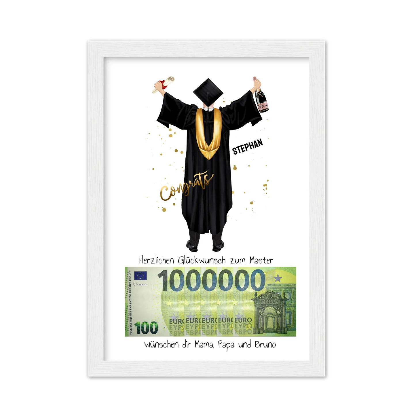 Geldgeschenk - Personalisiertes Abschlußgeschenk zum Abi, Bachelor, Master, Doktor Mann - 1. Million