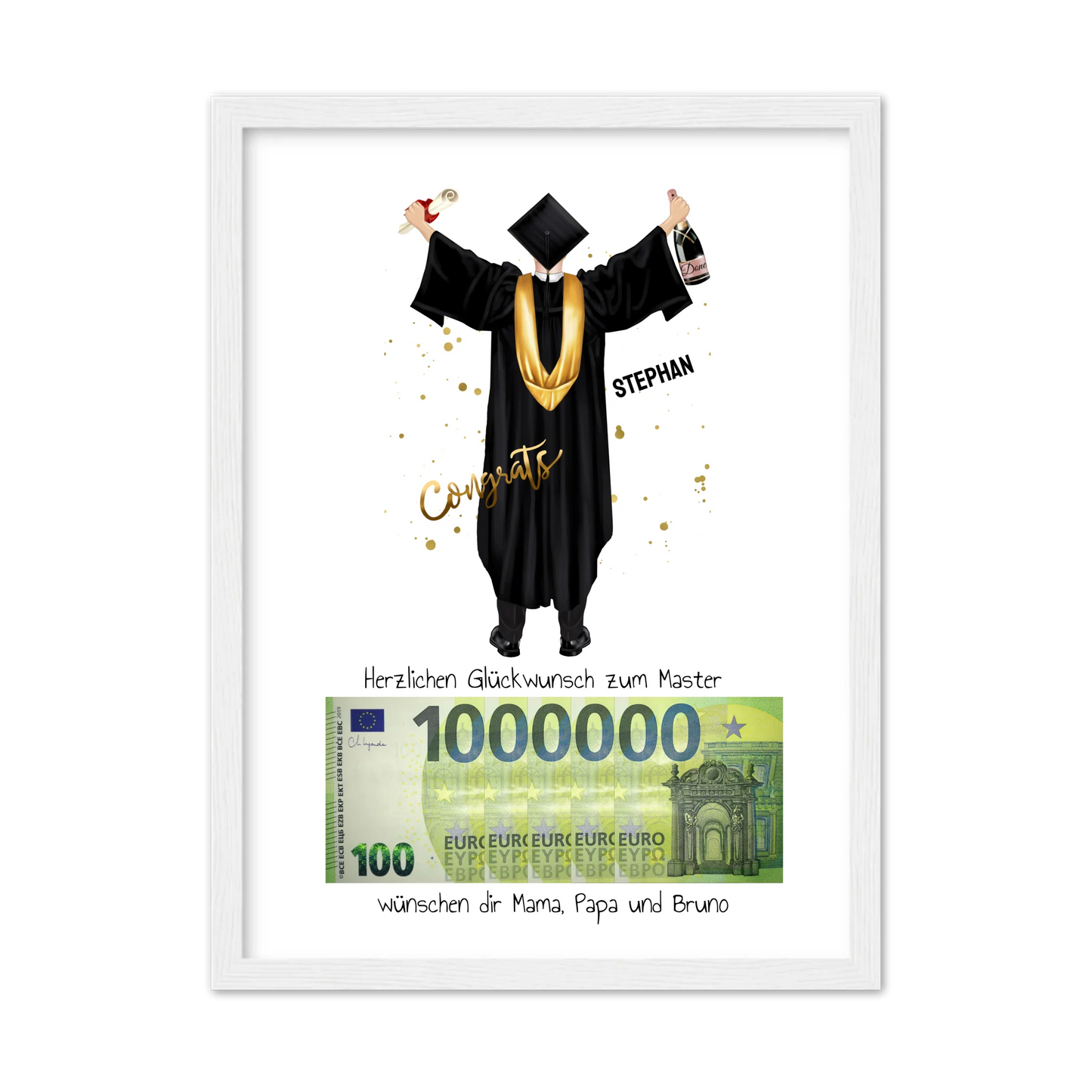Geldgeschenk - Personalisiertes Abschlußgeschenk zum Abi, Bachelor, Master, Doktor Mann - 1. Million