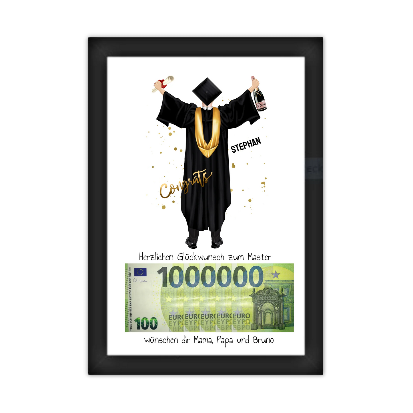 Geldgeschenk - Personalisiertes Abschlußgeschenk zum Abi, Bachelor, Master, Doktor Mann - 1. Million