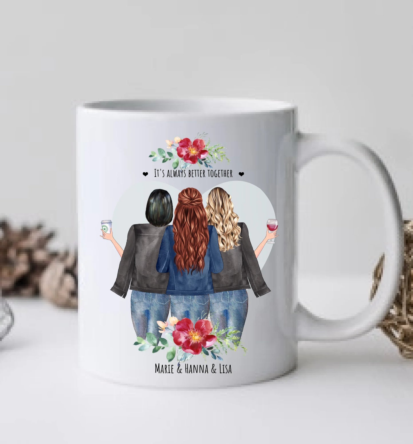 3 Beste Freundinnen Tasse – Personalisiertes Geschenk - Geburtstag & Weihnachten