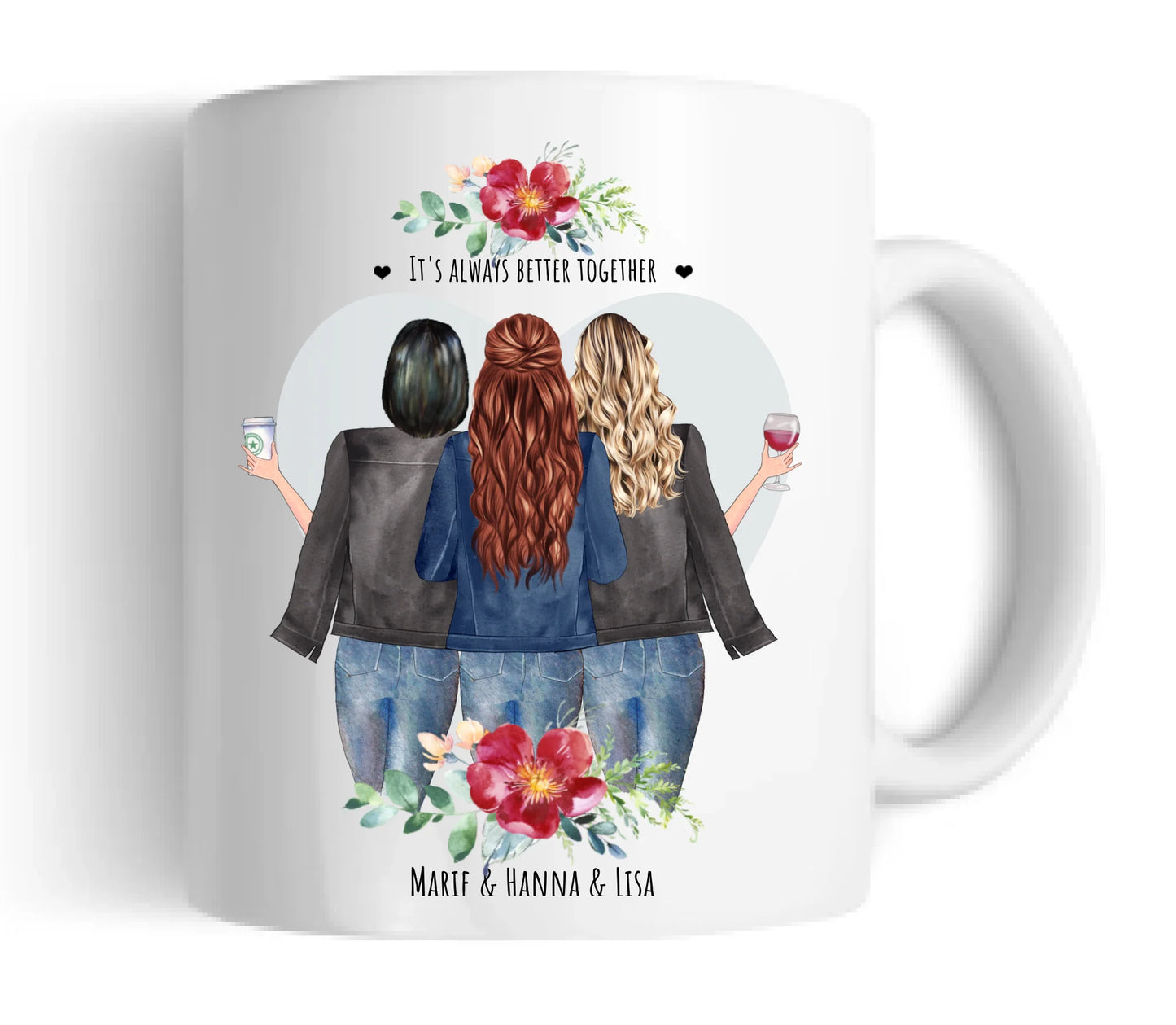 3 Beste Freundinnen Tasse – Personalisiertes Geschenk - Geburtstag & Weihnachten