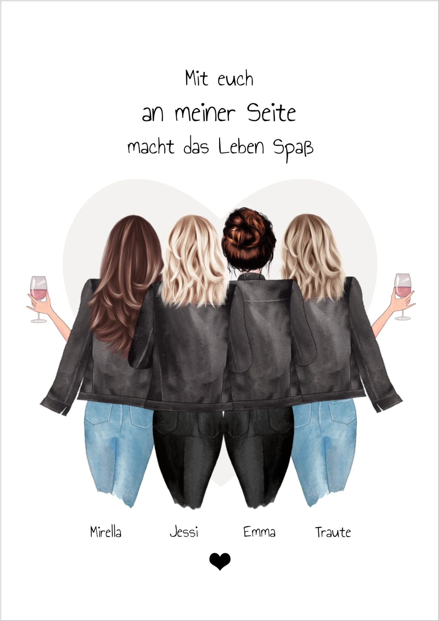 4 beste Freundinnen Poster Geschenk mit Spruch personalisiert - Freundin Bild Geschenkidee