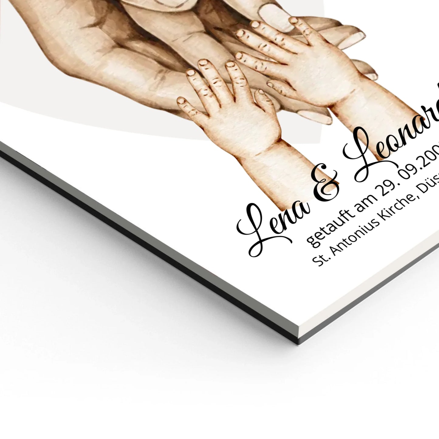 Personalisiertes Geschenk zur Taufer Hände | Bild Familie | Familienname | Namen Eltern | Kindername | personalisiertes Taufgeschenk
