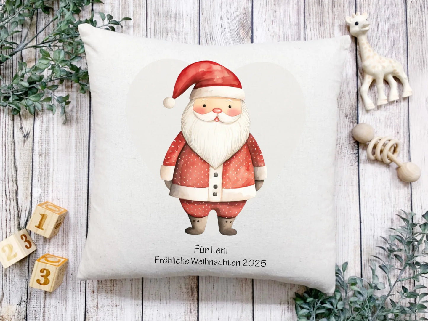 Geschenk Nikolaus, Weihnachtsgeschenk Kissen personalisiert für Mädchen & Jungen - Weihnachtsmann mit Name, Text