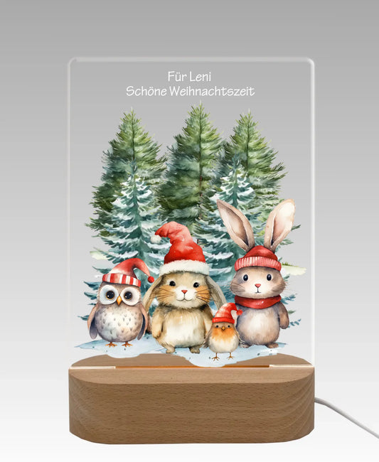 Personalisiertes LED Nachtlicht für Kinder - Weihnachtstiere - Weihnachtsnachtlicht