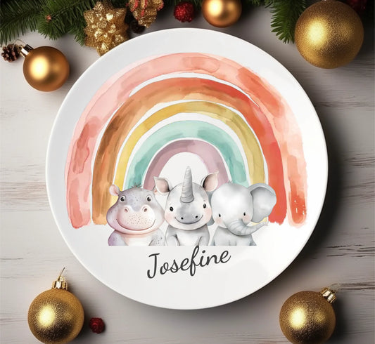 Kinderteller mit Namen, Kindergeschirr personalisiert, Kindergeschenkidee, Taufgeschenk, Geschenk Geburt, Einschulung, Geburtstag, Weihnachten, Geschirrset Safaritiere