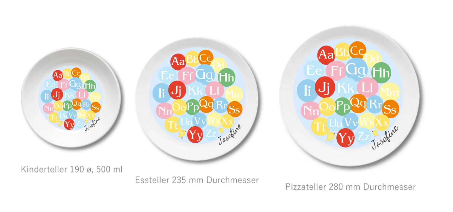 Kinderteller Buchstabe mit Namen personalisiert, Kindergeschirr Geschenk zur Taufe, Geburt, Geburtstag und Weihnachten