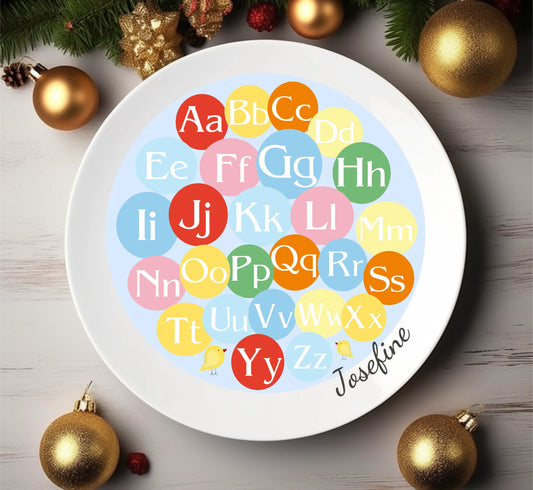 Kinderteller Buchstabe mit Namen personalisiert, Kindergeschirr Geschenk zur Taufe, Geburt, Geburtstag und Weihnachten