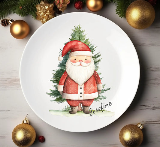 Kinderteller Weihnachten mit Weihnachtsmann - Weihnachtsteller mit Namen personalisiert, Kindergeschirr Teller personalisiert 1x flacher Teller Durchmesser 23,5 cm - - nur innerhalb Deutschland lieferbar