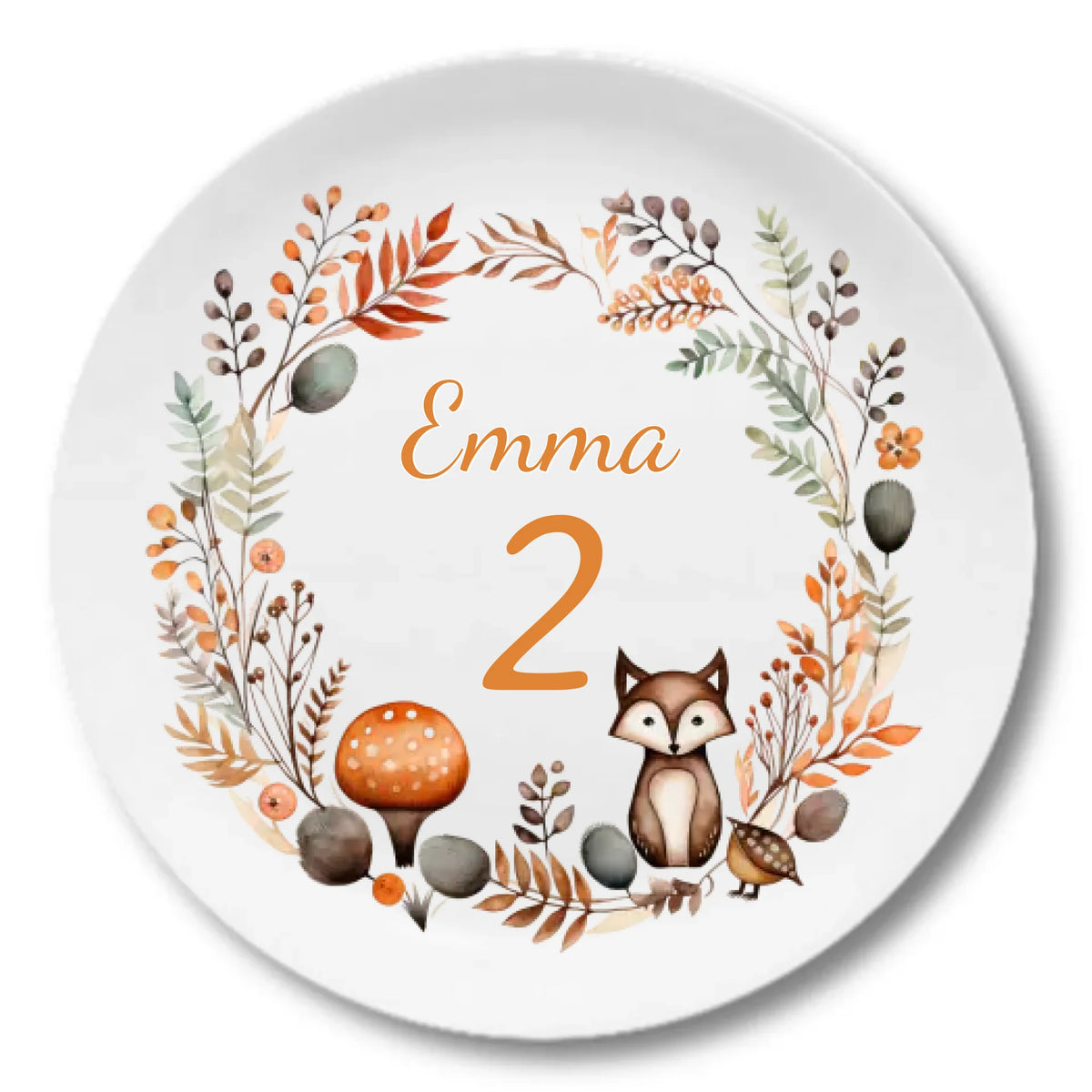 Personalisierter Kinderteller Kranz mit Fuchs Kindergeschirr Teller 1. Geburtstag, Geburtstagsgeschenk, Geschenk Einschulung Teller personalisiert 1x flacher Teller Durchmesser 23,5 cm - - nur innerhalb Deutschland lieferbar