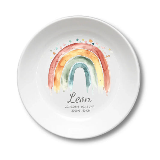 Kinderteller mit Namen, Kindergeschirr personalisiert, Kindergeschenkidee, Taufgeschenk, Geschenk Geburt, Einschulung, Geburtstag, Weihnachten, Geschirrset Regenbogen