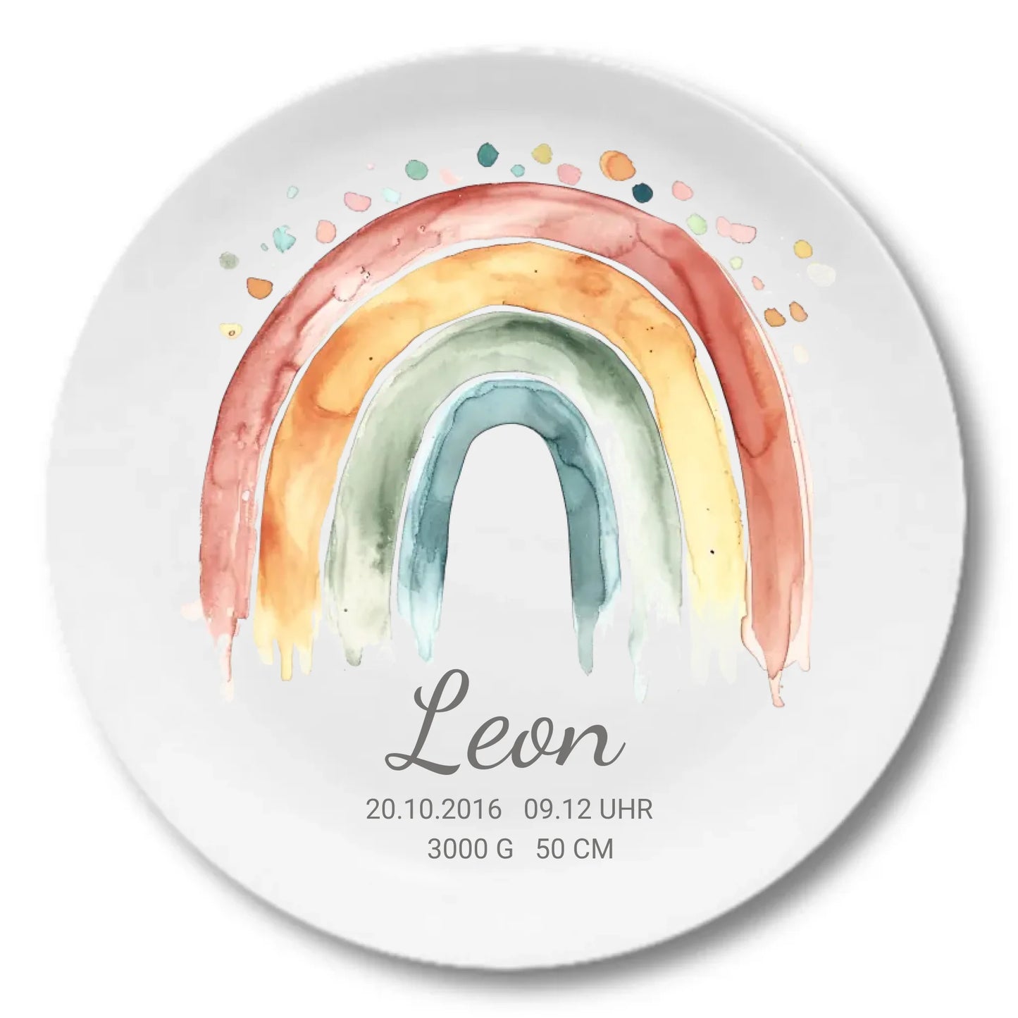 Personalisierter Kinderteller Regenbogen Mädchen Kindergeschirr Teller | Geschenk 1. Geburtstag, Einschulung
