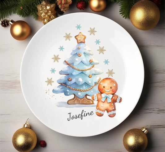 Kinderteller Lebkuchenmann - Weihnachtsteller mit Namen personalisiert, Kindergeschirr Teller personalisiert 1x flacher Teller Durchmesser 23,5 cm - - nur innerhalb Deutschland lieferbar