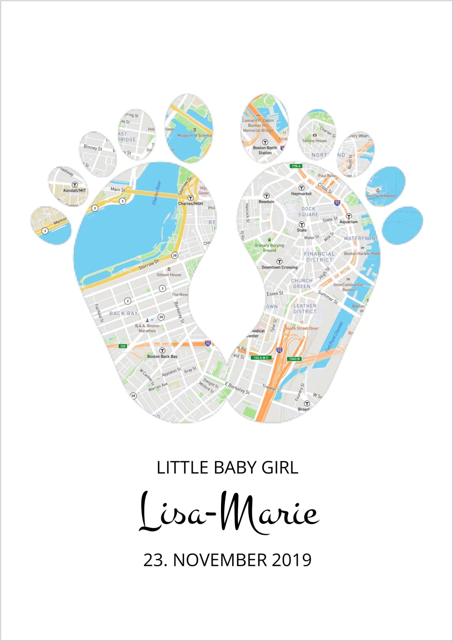 Geschenk Geburt Baby Poster - Geburtsposter - The Beginning of my Life - Map of your Life - Geburtskarte Babyfüsse - Personalized Baby Gifts