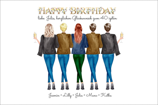 Geschenk zum 40 Geburtstag für beste Freundin - 5 Freundinnen personalisiert