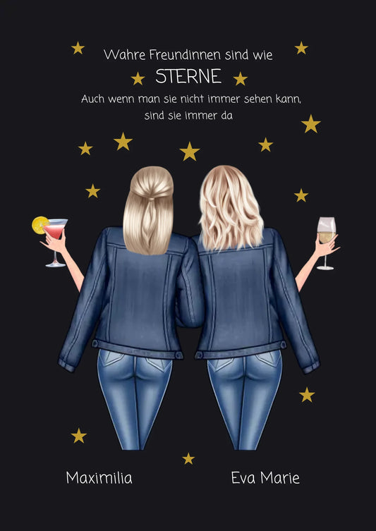 Geschenk für die beste Freundin – Wahre Freundinnen Poster personalisiert mit Namen & Spruch – BFF Bild