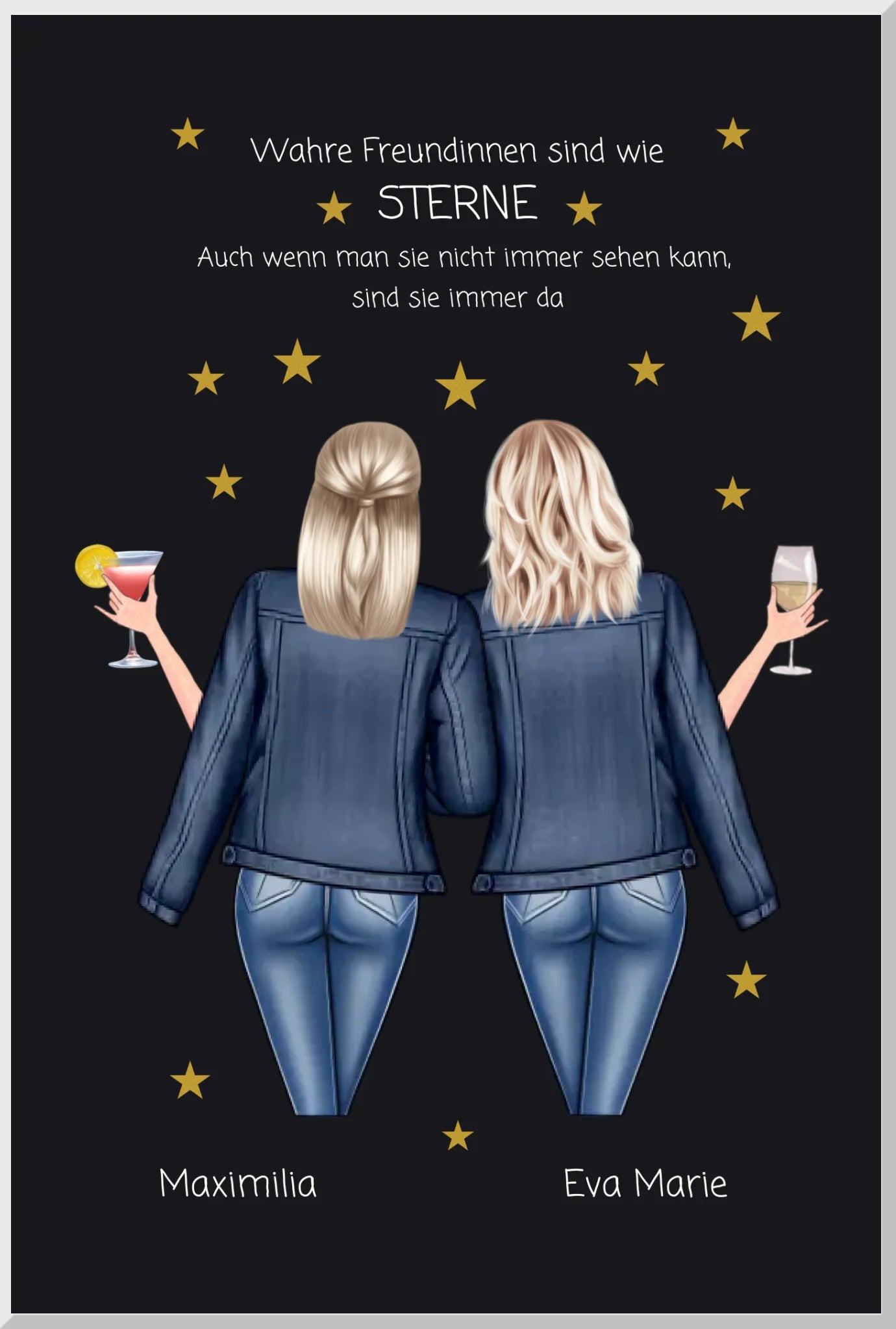 Geschenk für die beste Freundin – Wahre Freundinnen Poster personalisiert mit Namen & Spruch – BFF Bild