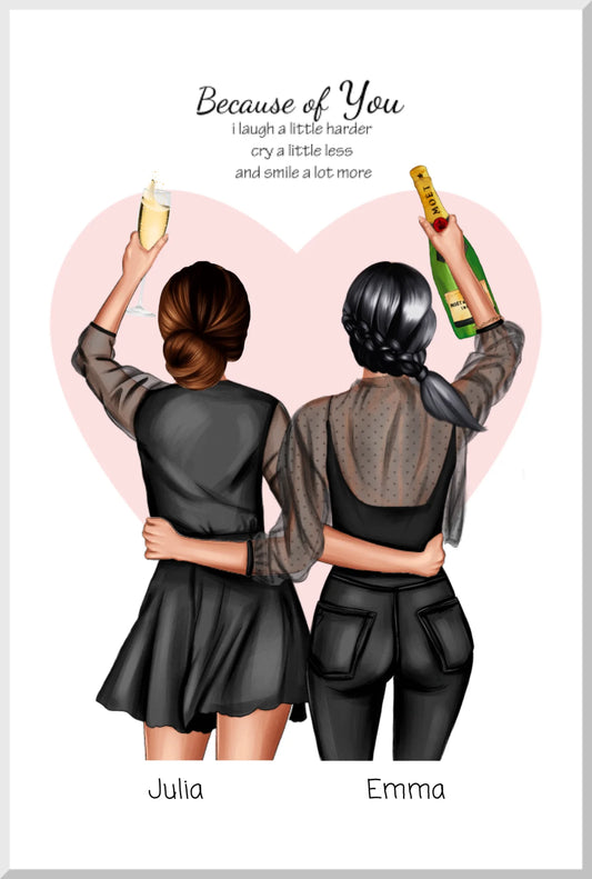 Geschenk Beste Freundin - 2 Freundinnen Bild & Poster Geschenk personalisiert, Geburtstagsgeschenk, Weihnachtsgeschenk Leinwanddruck Leinwandbild