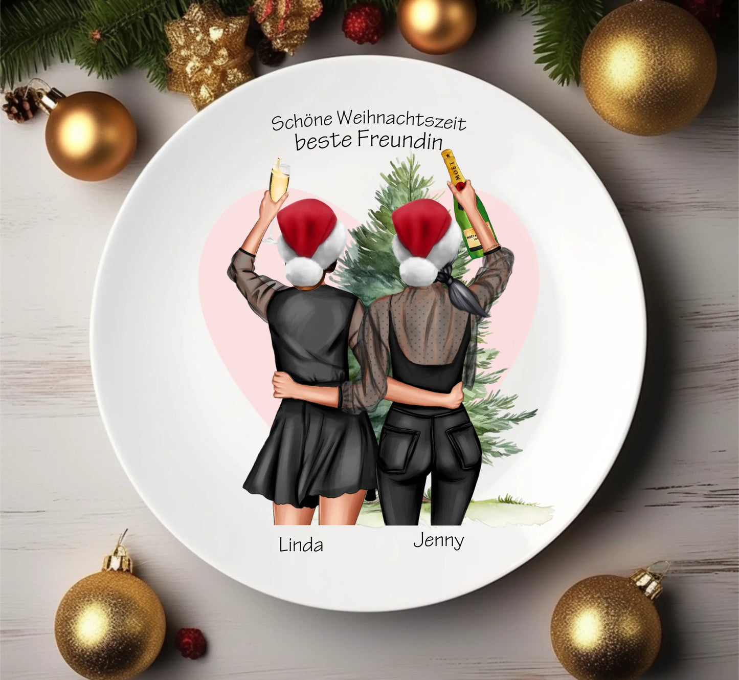Nikolausgeschenk, Weihnachtsgeschenk Freundin, Adventsteller / Weihnachtsteller für die beste Freundin personalisiert mit Namen, Spruch und Kleidung