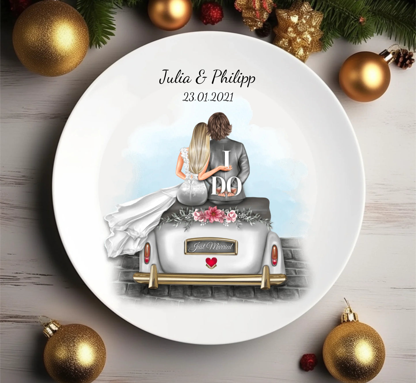 Personalisiertes Geschenk Hochzeitsteller, Hochzeitsauto, Hochzeitsgeschenk, Geburtstagsgeschenk, als perfektes Geschenk zur Hochzeit