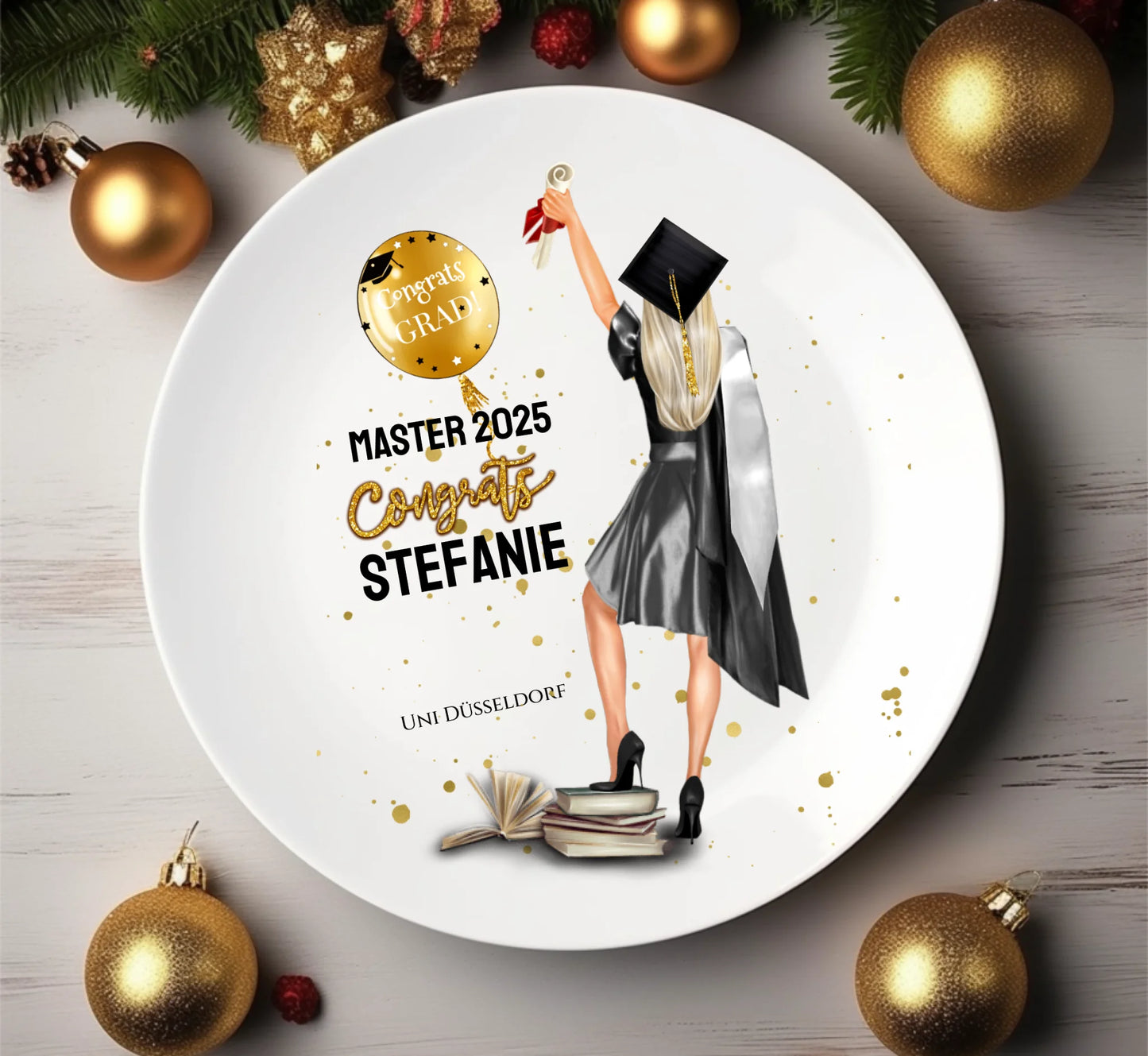 Personalisierter Teller - Abschlussgeschenk zum Abi, Bachelor, Doktor, Master mit Namen und Spruch zur Erinnerung