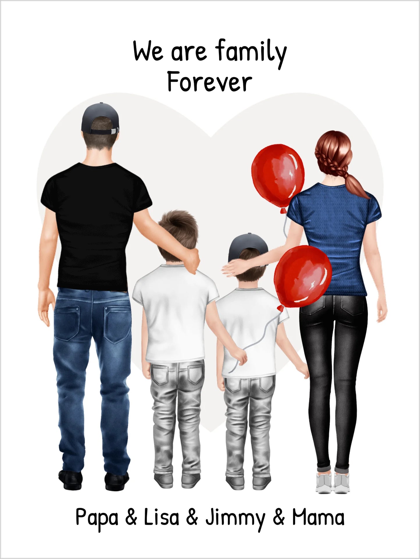 Familienbild mit 2 Kindern - Personalisiertes Familienportrait - We are family 2