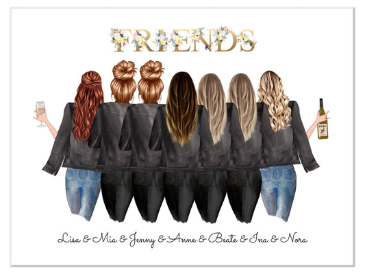Beste Freundin Geschenk Poster personalisiert - 7 Beste Freundinnen Bild Geburtstagsgeschenk Leinwanddruck Leinwandbild
