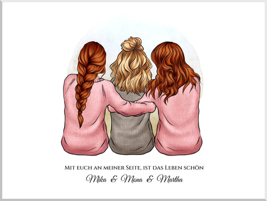 3 beste Freundinnen Geschenk personalisiert - für Schwester, Mama, Kollegin