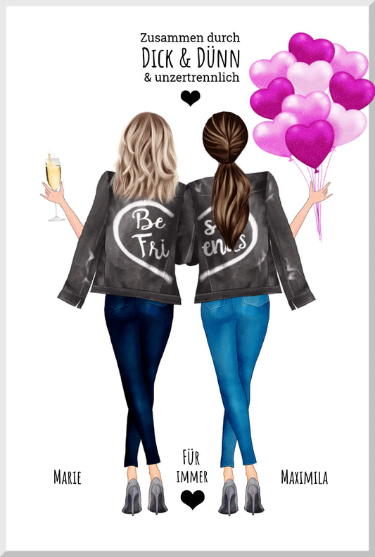 Bild Geschenk für die Beste Freundin - 2 Freundinnen Poster personalisiert Geburtstagsgeschenk Leinwanddruck Leinwandbild 30x20 cm