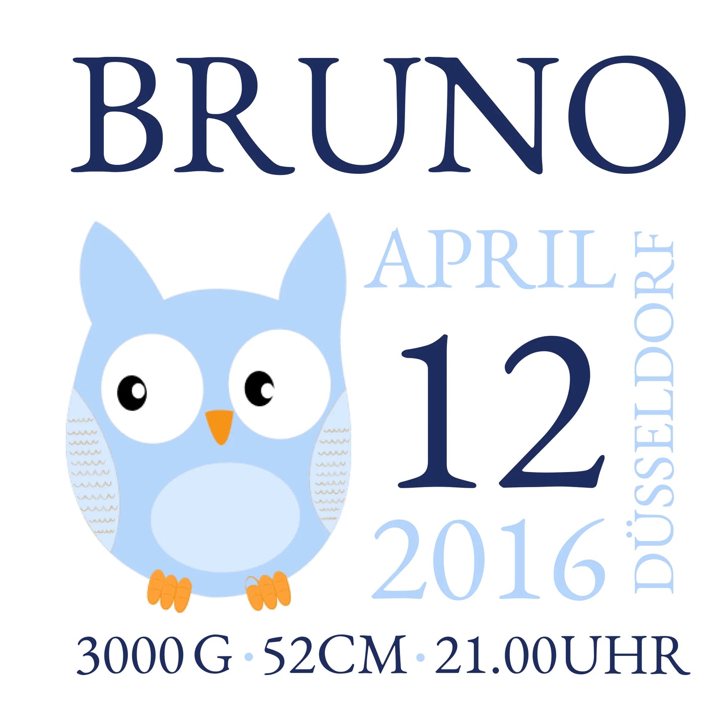 Eule- Personalisiertes Geburtsanzeige mit Namen und Geburtsdaten - Geburtskissen - Geschenk zur Geburt - Geschenk zur Taufe - Taufgeschenk