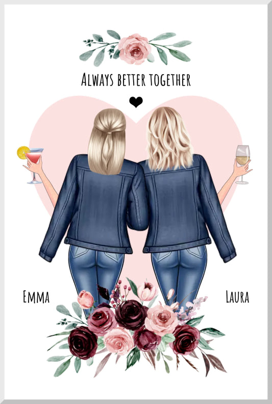 Beste Freundin Geschenk für 2 Frauen – Bild & Poster mit Namen & Spruch personalisiert Leinwanddruck Leinwandbild