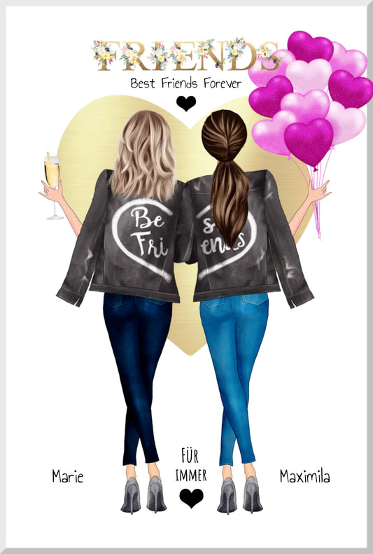 Beste Freundin Bild Poster | personalisiertes Geschenk | persönliches 2 Freundinnen Bild | Geburtstagsgeschenk Leinwanddruck Leinwandbild 30x20 cm